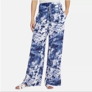 Peace & Pearls Wide Leg Drawstring Pants Blue & White Fireworks Tie Dye Boho M